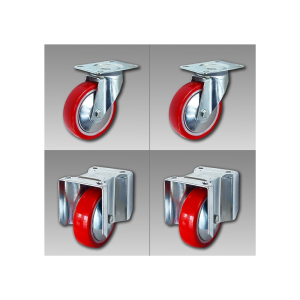 KIT RUOTE D106X38,5 IN POLIAMMIDE E POLIURETANO 2 FISSE CORAZZATE E 2 GIREVOLI